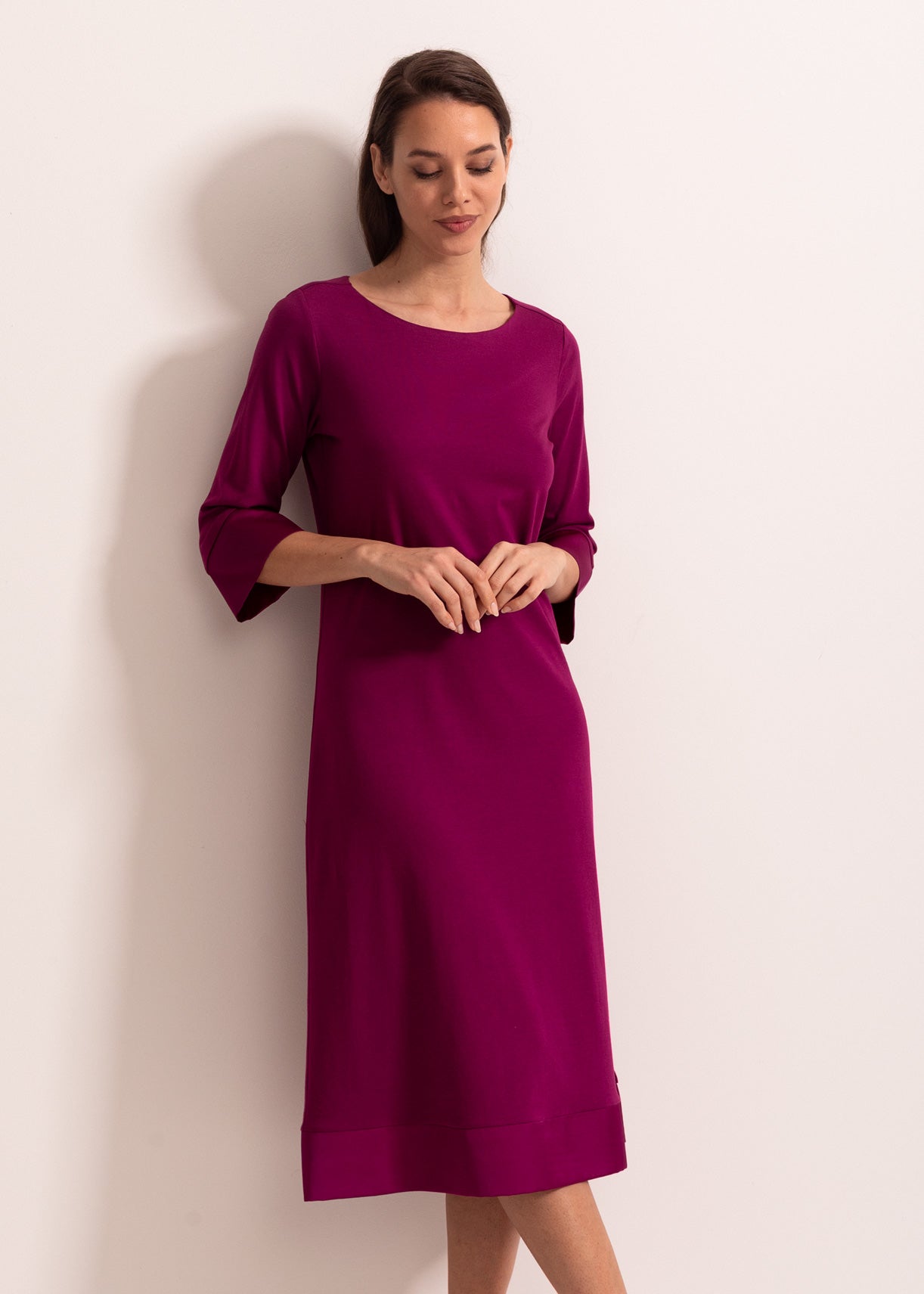 Cămașă de noapte damă TENCEL™ – model midi elegant, confortabil, cu mâneci 3/4