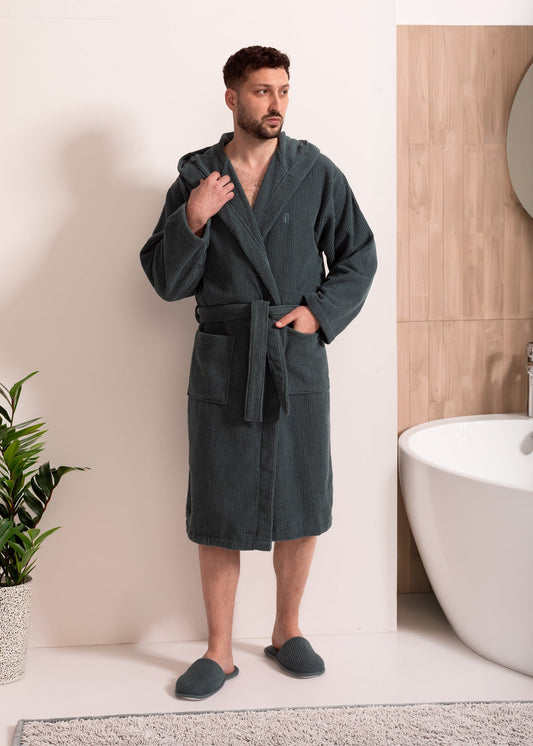 Halat de baie bărbați ZENTO bumbac – halat cu glugă, confortabil și absorbant după duș