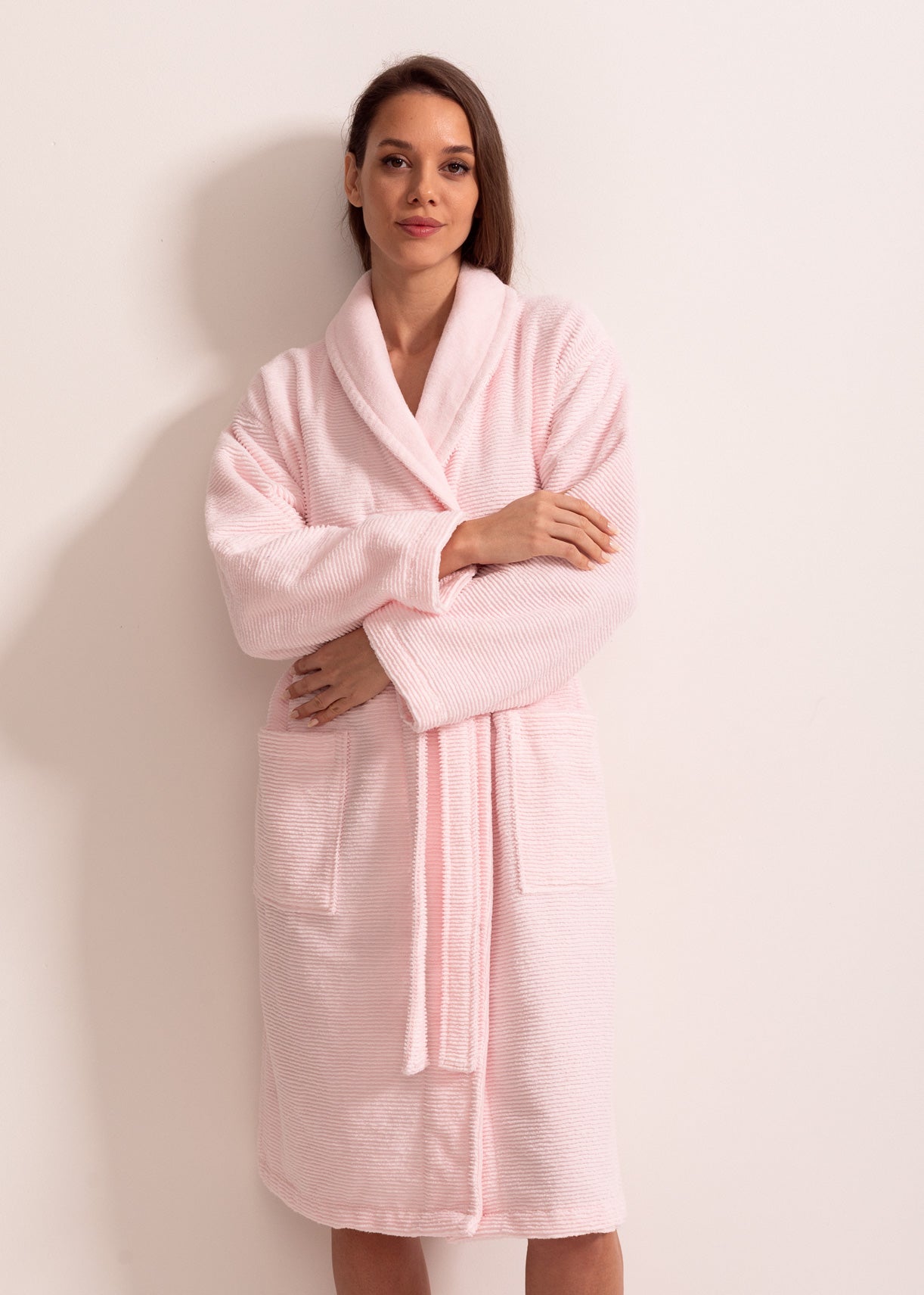 Halat de baie damă Linoire bumbac – halat elegant cu guler șal și croi lejer