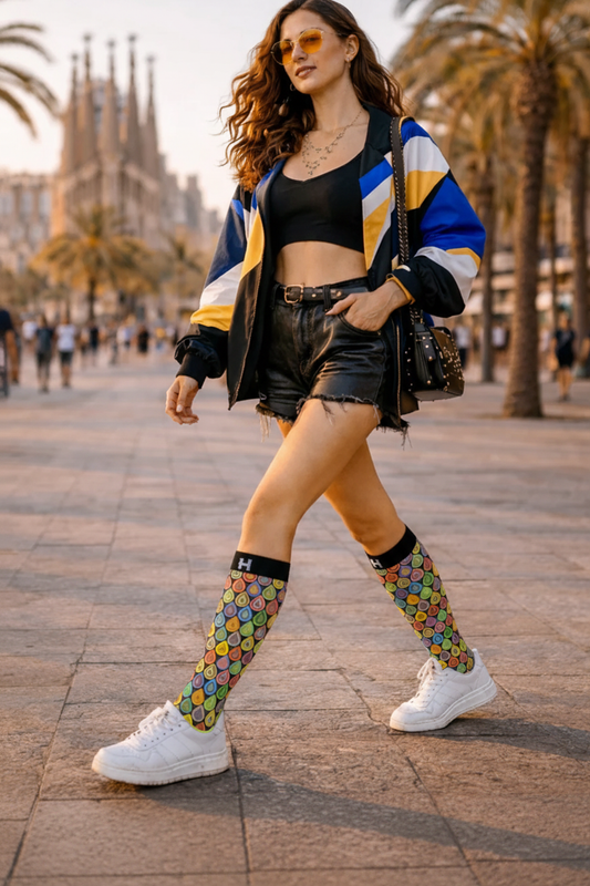 Șosete medii fashion HYD Celebration F11 DROPS MULTICOLOR – design colorat cu picături artistice