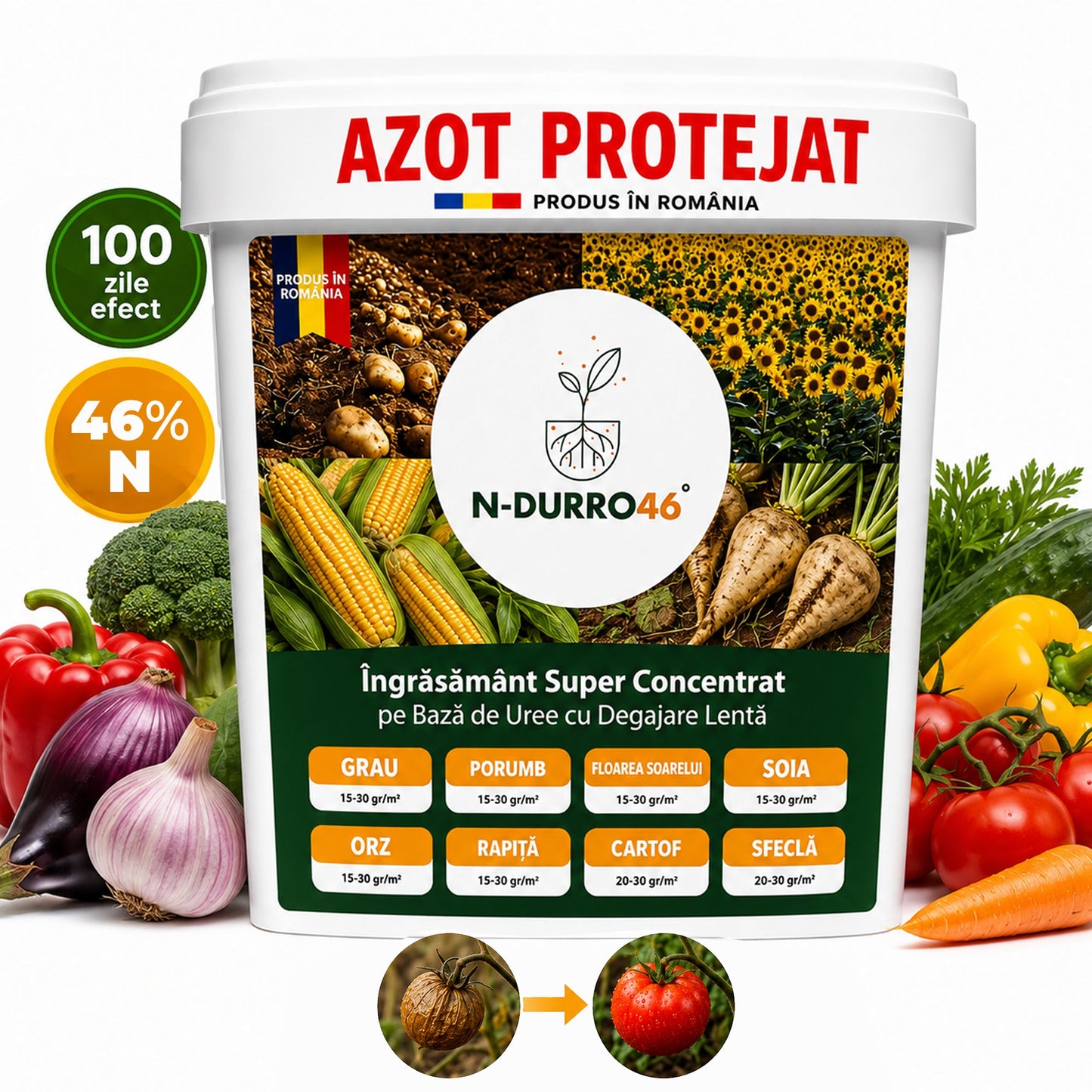 Ingrasamant cu Azot si Extracte Humice - N-Durro 46, 46% N, Efect 100 Zile, 4 kg