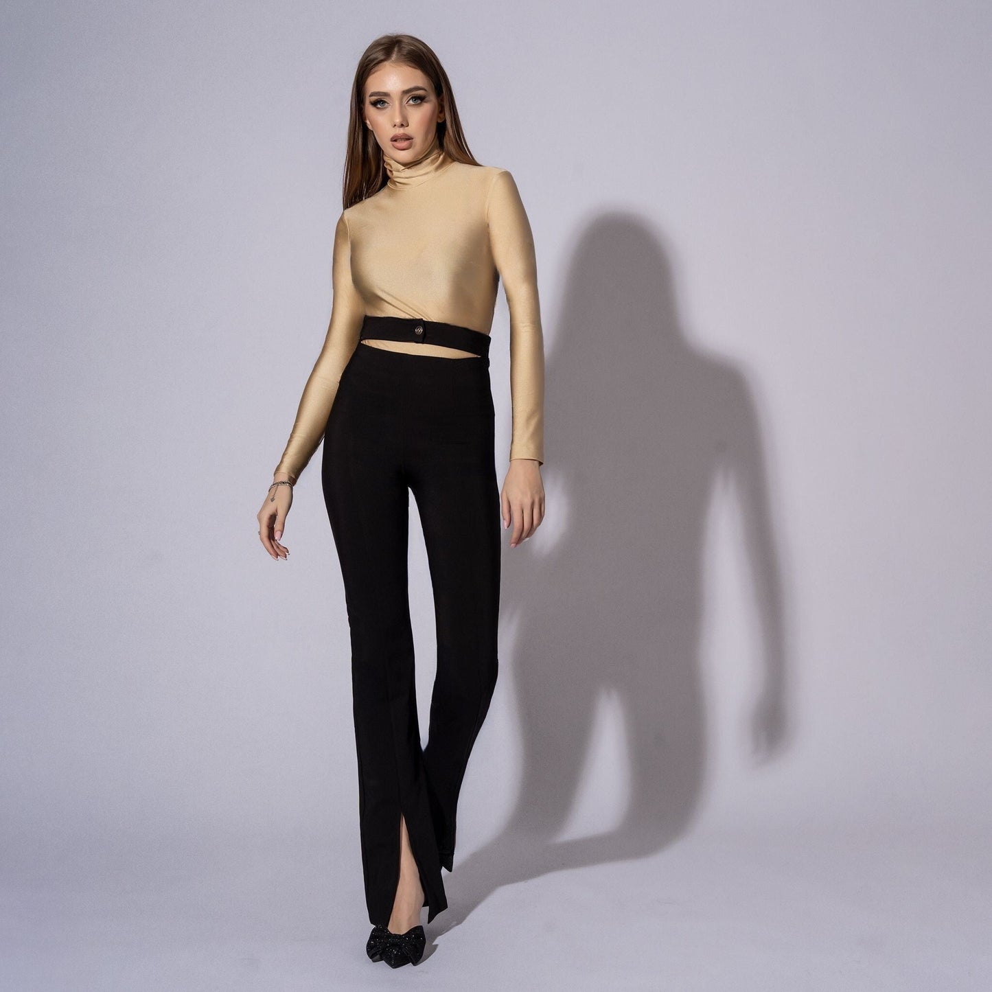 Pantaloni dama tip pana, eleganti, cu talie inalta NoStress Negru