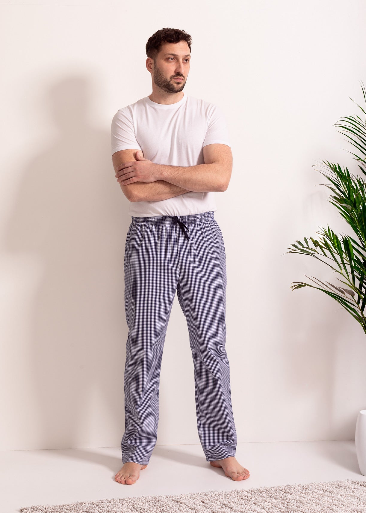 Pantaloni pijama bărbați bumbac – pantaloni lungi confortabili cu buzunare