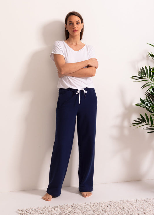Pantaloni trening bumbac bleumarin – pantaloni lungi, comozi și lejeri