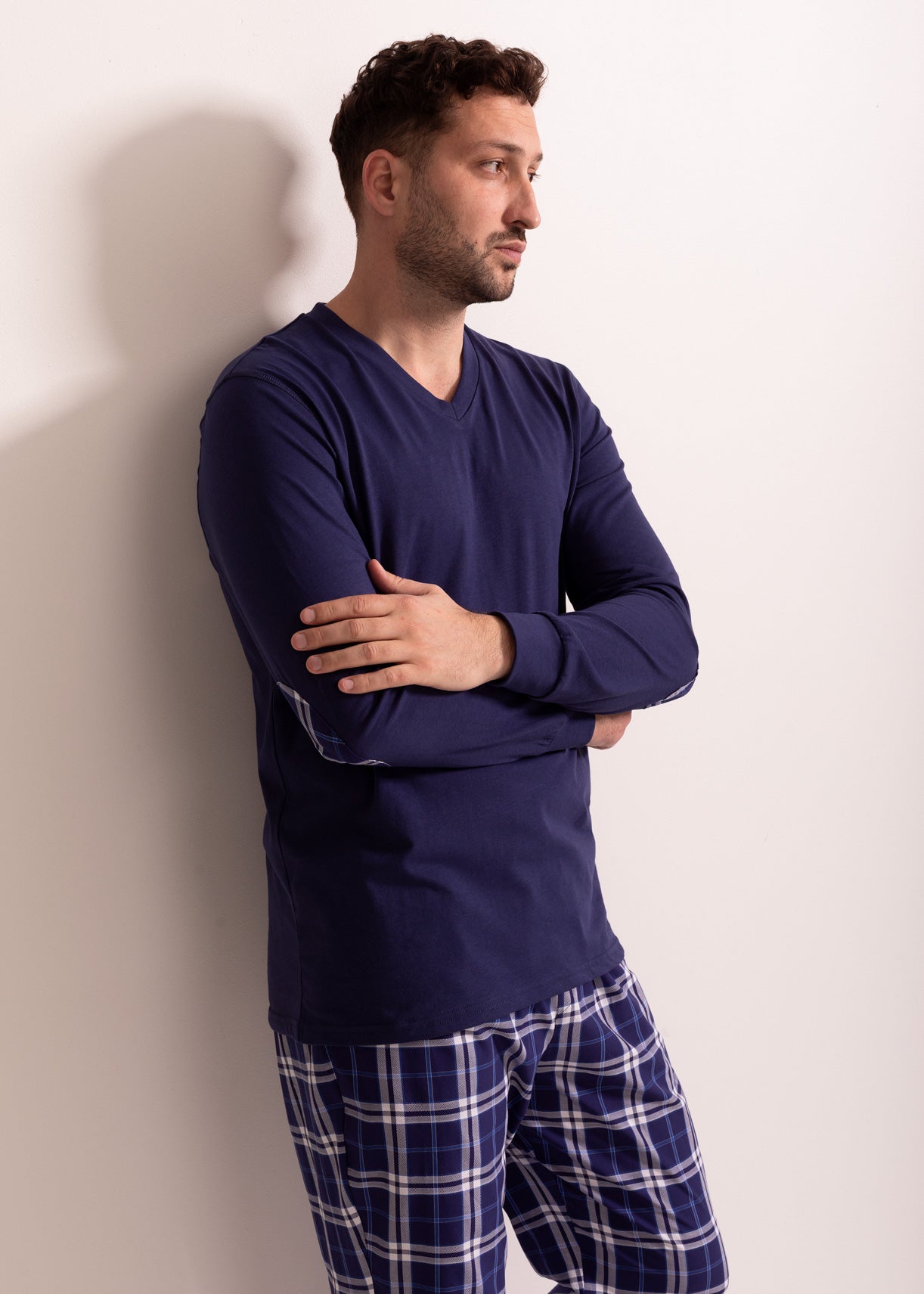 Pijama bărbați bumbac – pijama confortabilă cu mâneci lungi și pantaloni cu buzunare