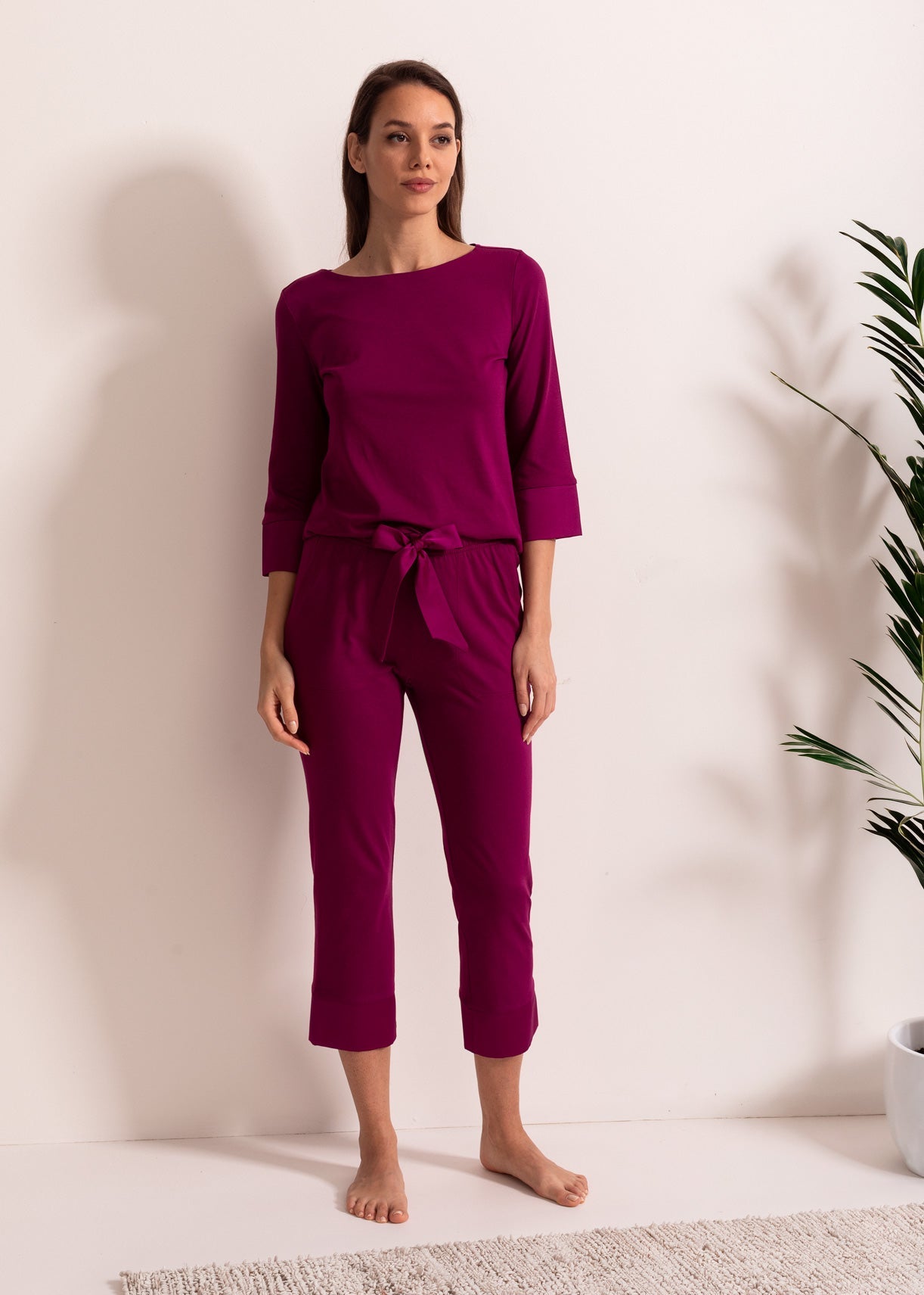 Pijama damă modal TENCEL™ – pijama confortabilă cu mâneci 3/4 și pantaloni lungi