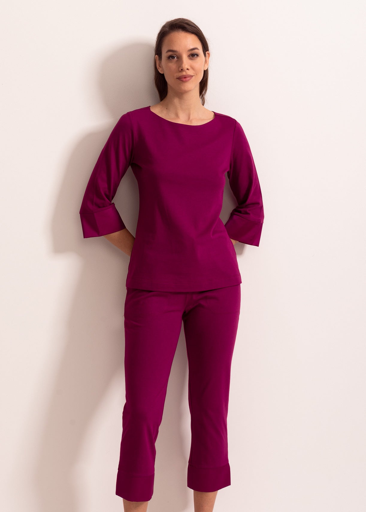 Pijama damă modal TENCEL™ – pijama confortabilă cu mâneci 3/4 și pantaloni lungi