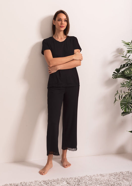 Pijama damă vâscoză – pijama confortabilă cu bluză cu mânecă scurtă și pantaloni 7/8