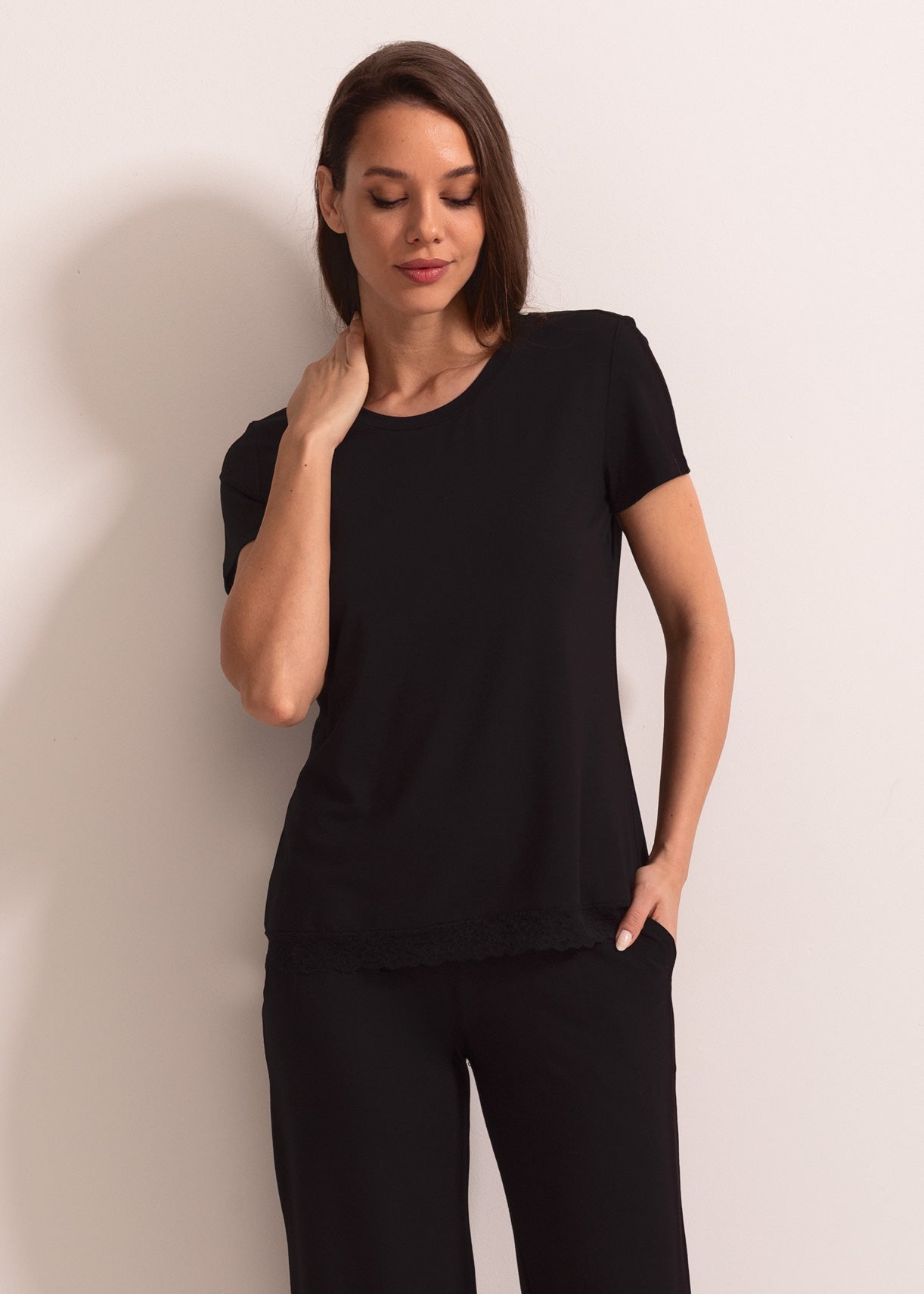 Pijama damă vâscoză – pijama confortabilă cu bluză cu mânecă scurtă și pantaloni 7/8