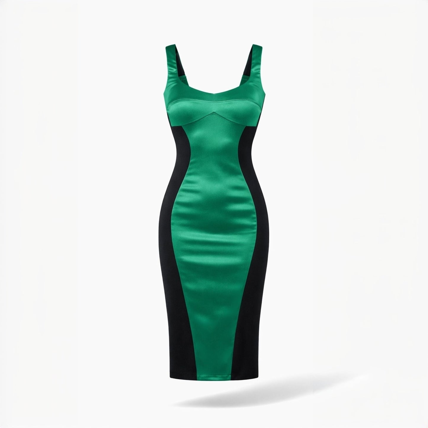 Rochie midi mulata cu insertie din satin verde Hannah