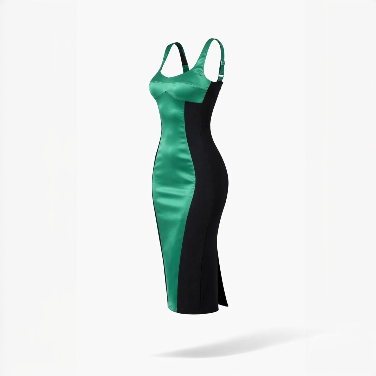 Rochie midi mulata cu insertie din satin verde Hannah