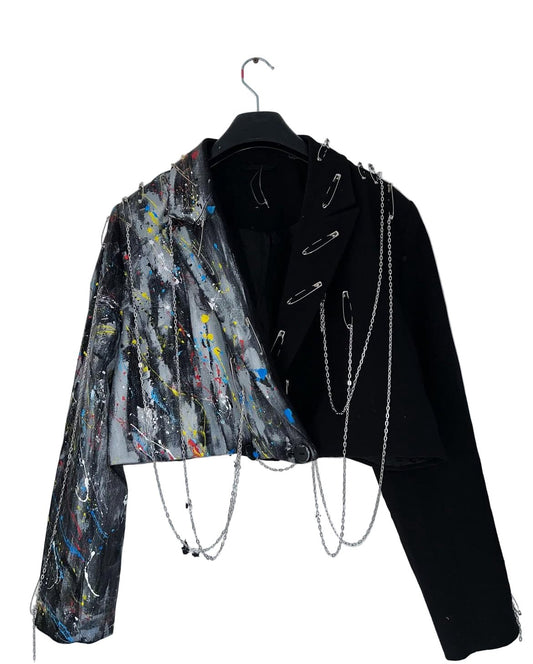 Sacou dama accesorizat și pictat manual