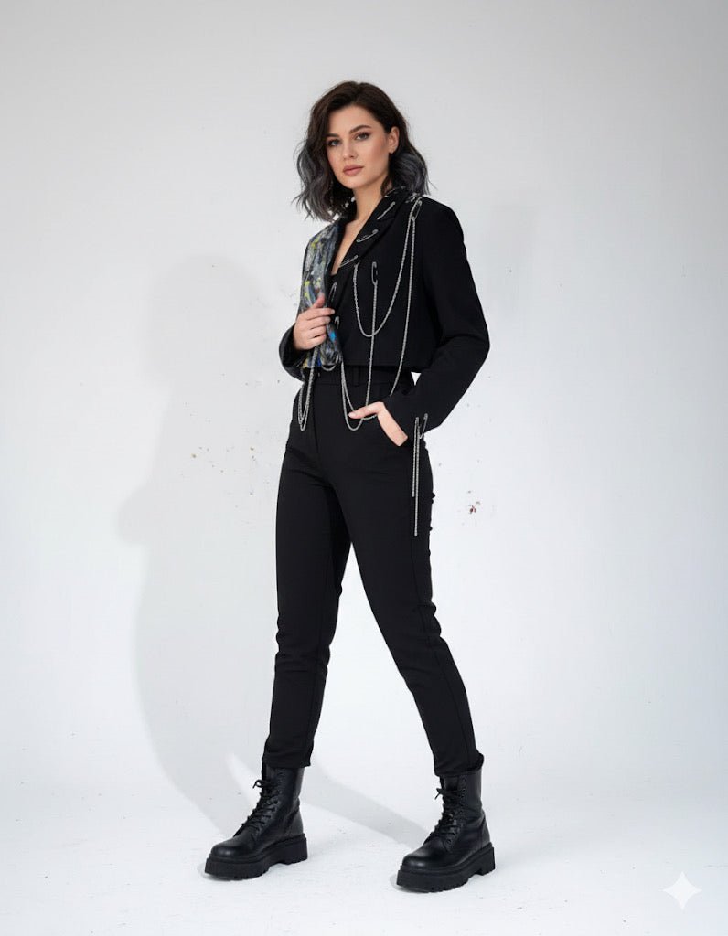 Sacou dama accesorizat și pictat manual