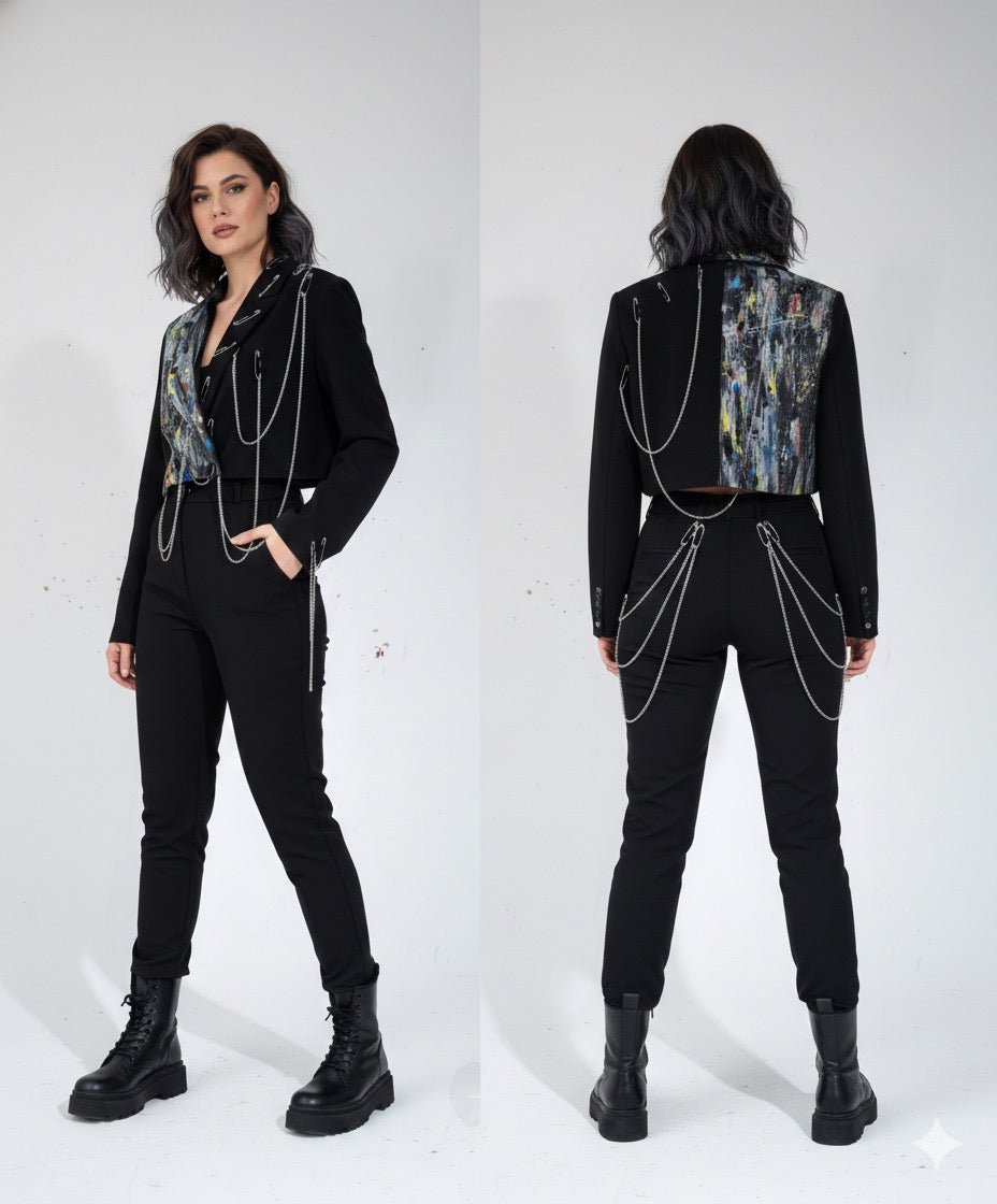 Sacou dama accesorizat și pictat manual