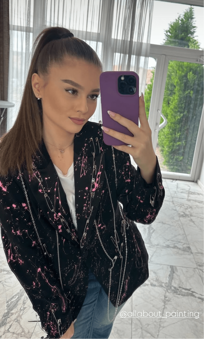 Sacou dama  Pink Splash cu lanturi