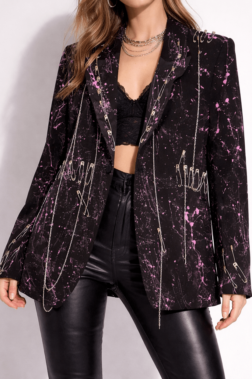 Sacou dama  Pink Splash cu lanturi