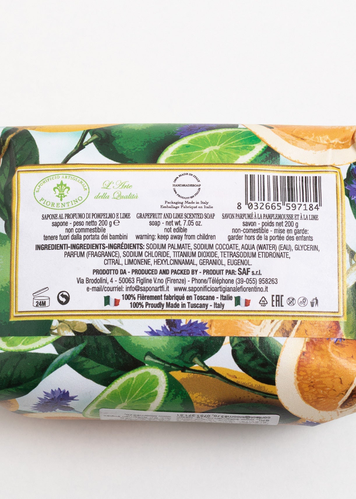 Săpun natural Fiorentino Grapefruit și Lime Handmade – săpun artizanal fresh, energizant și hidratant