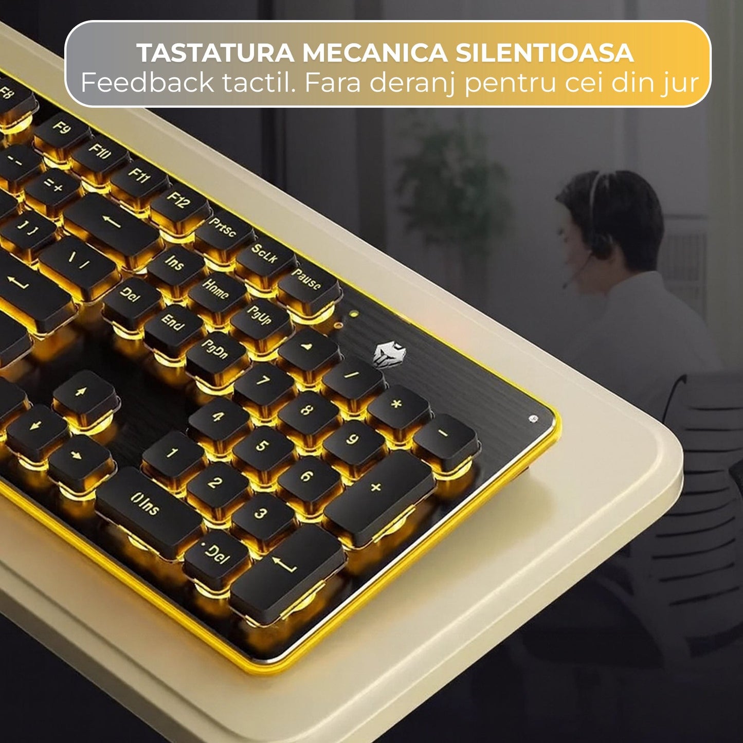 Tastatura Gaming Timebox, Tehnologie Whisper-Quiet 37dB, Negru