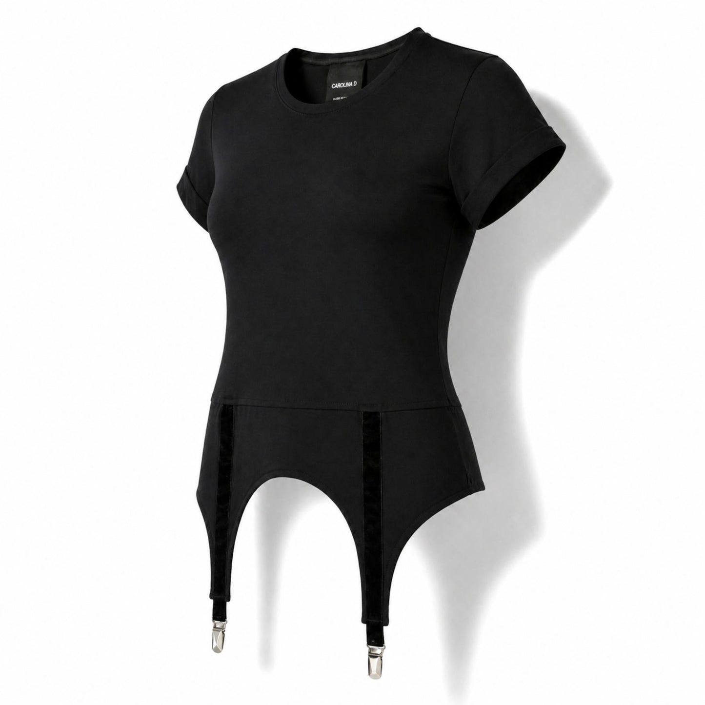 Tricou dama negru cu portjartiere