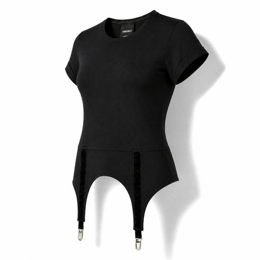 Tricou dama negru cu portjartiere
