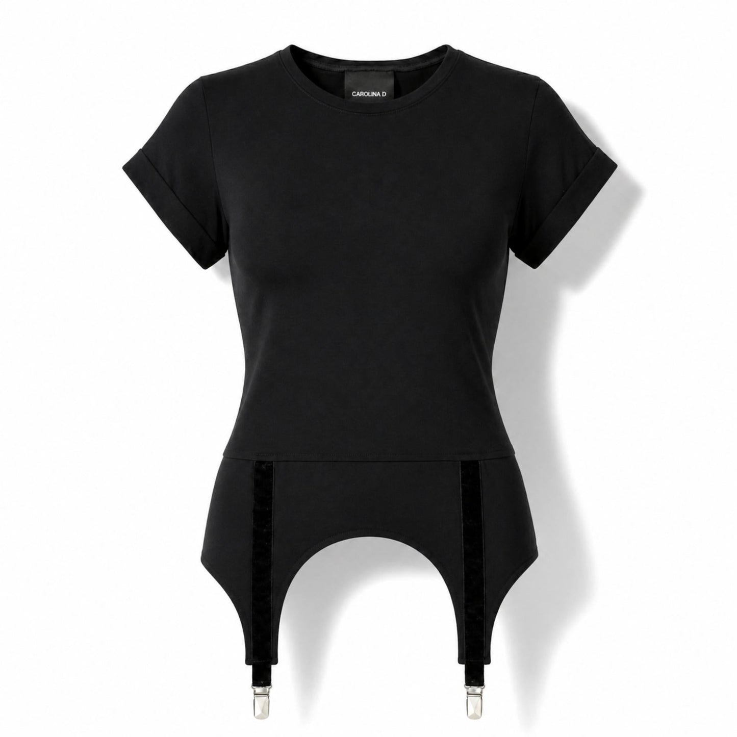 Tricou dama negru cu portjartiere